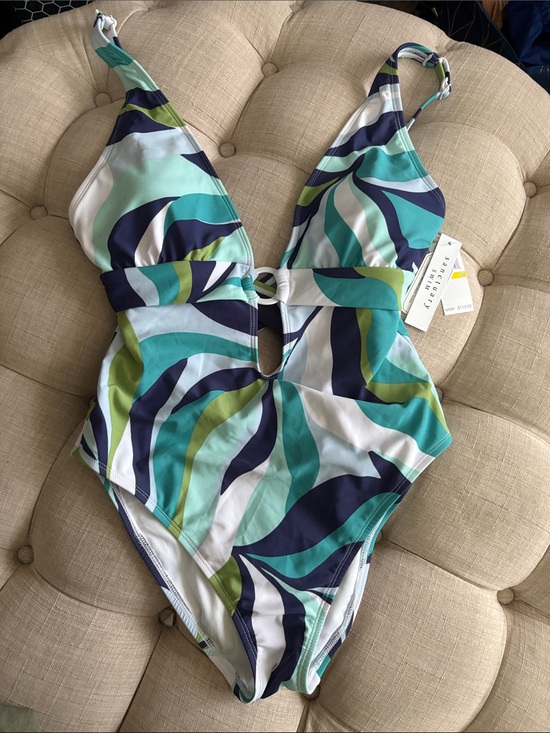 Sanctuary Other - Sanctuary Teal Navy White and Lime Wave-Print One-Piece Swimsuit